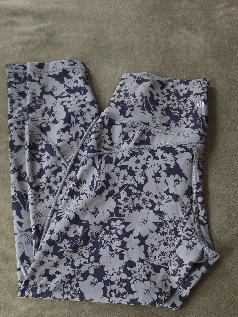 lululemon athletica Light Green And Black Floral High-Rise Leggings